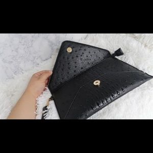 Black Vegan Leather Faux Crocodile Clutch